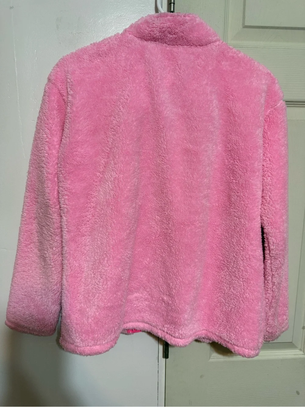 Girls Pink Plush Full-Zip Sweater